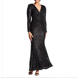 Eliza J black sequins diamond panel gown size 8